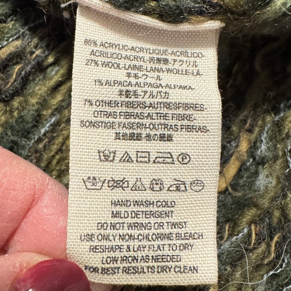 FREE PEOPLE Snow Bunny Oversized Green Cap Sleeve Fair Isle Cowl Neck Sw… - Picture 5 of 7